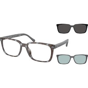 COACH Men's HC8357U Universal Fit with Two Interchangeable Sun Clip-ons Rectangular Prescription Eyewear Frames, Grey Tortoise/Grey Solid, 57 mm