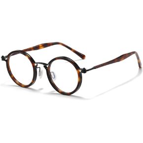 Tate Retro Titanium Acetate Prescription Glasses Frame，Luxury Round Eyeglasses with Blue Light Lenses 48-24-148mm