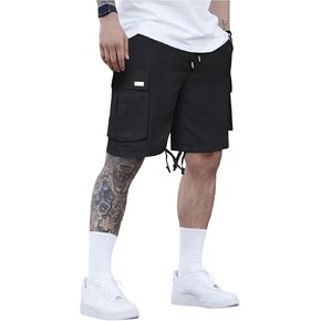 OYOANGLE Men's Elastic Drawstring Waist Cargo Shorts Straight Leg Flap Pocket Shorts Streetwear