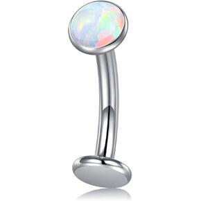 14mm G23 Solid Titanium Belly Button Rings Long Bar Belly Piercings Internally Threaded Floating Belly Navel Rings Piercing Jewelry for Women CZ Opal