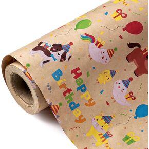 لفة ورق تغليف عيد ميلاد للأطفال من WRAPAHOLIC - لفة صغيرة - 17 بوصة × 33 قدم - تصميم عيد ميلاد لحيوان الطفل، مثالية لأعياد الميلاد والحفلات والعطلات