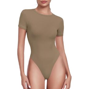 Heynuts Women's Ultra Soft Short Sleeve Crew Decrit Thirts Adysuit ، عالية القطع ثونغ مزدوجة مضاعفة خزان البطن.
