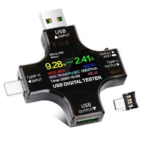 USB C Tester Power Meter 2 in 1, YEREADW Digital Multimeter 3.6-32V 0-8.0A Voltage and Current Tester Meter, Type C Voltmeter Battery Capacity Volt Ammeter Power Bank Fast Charger Detector
