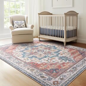 Moody Distressed 2x8 Runner Rugs for Hallways Entryway, Vintage Medallion Pinted Carpet Runner for Kitchen/Bedroom Bedside/Laundry Room/Bathroom Low Pile Washable Non Slip, Multi Brown/Olive