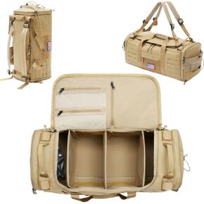 CONTAIL 48L Military Tactical Molle Duffle Bag,Gym Sneaker Bag With Shoe Compartment,Outdoor Gear Luggage Bag With Detachable Backpack Straps, Black