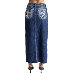 Miss Me Women's Fleur de Lis Mid-Rise Maxier Skirt