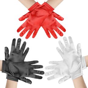 3pairs Satin Gloves Short,3 Colors of Satin Gloves Women,White Red Black Silk Glove for Wedding Bridal Opera Banquet Party Glove 1920s Flapper Accessories