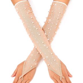 Rhinestone Fingerless Long Gloves Bridal Wedding Pearl Gloves for Women