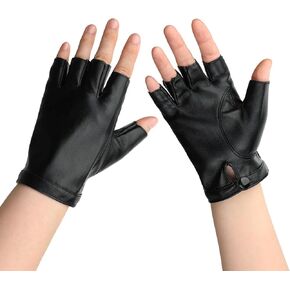 Fingerless PU Faux Leather Gloves Half Finger Black Biker Punk Gloves Fingerless Driving Riding Leather Gloves Half Finger Outdoor Sports Glove Cosplay Costume Fingerless Glove for Women