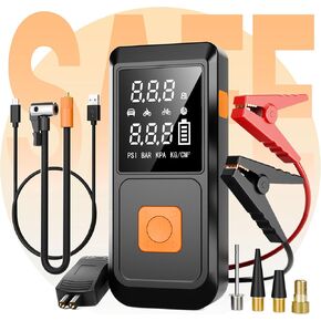 بداية قفزة بطارية السيارة مع ضاغط الهواء 150ppsi ، مربع بطارية 4000A 12V بطارية (10.0 لتر غاز/8.0L ديزل) مع كابلات الطائر الذكي ، شاشة ضغط الإطارات ، مصباح LED وشاشة LCD