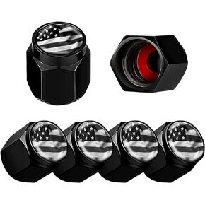 Tire Valve Stem Caps Cover - 6 Pack Novelty Fluttering American Flag Tire Air Caps Metal with Rubber Ring Liner Corrosion Resistant Leak-Proof Patriotic Car Truck Motorcycle Bike Accessory
