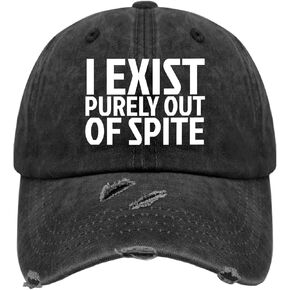 I Exists Purely Out of Spite Funny Sarcastic Hat for Women Funny Washed Distressed Baseball Caps Low Profile Washed Dad Hat Adjustable Black