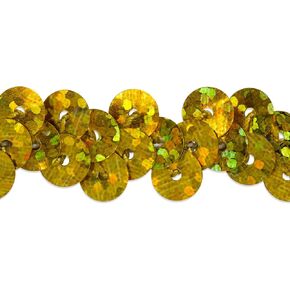 1-Row Starlight Hologram Sequin Stretch Trim, 3/8-Inch Versatile Sequins for Crafts, Durable Sequin Trim for Costumes, Fashion, and Home Decor, 5-Yard Cut, Gold