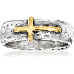 Ross-Simons Sterling Silver and 14kt Yellow Gold Sideways Cross Ring