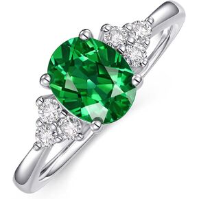 Oval Shaped 6x8mm Gemstone Rings for Women Promise Ring w/Side Created Moissanite, S925 Silver Plated w/Yellow White Gold, Gift for Engagement Anniversary Birthday Mothers Day Size 5 to 12