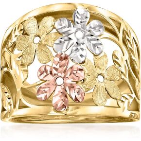Ross-Simons Italian 14kt Tri-Colored Gold Floral Ring