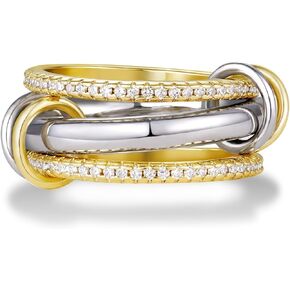KissYan Stackable Rings for Women, 14k Gold Plate Interlocked Multi Ring Set Dainty Pave CZ Personalized Fashion Two-Toned Mixed Metals Stacking Jewelry Trendy Statement Gift