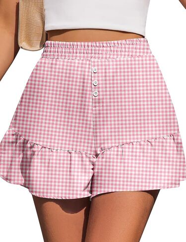 شورتات نسائية من Kistore Summer Summer Crufle Y2K Trendy Button High Phecorts Mini Mini Plaid Short XS-XL in Saudi Arabia