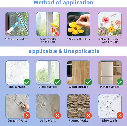 Summer Flower Window Clings Spring Double-Sided Blue Purple Wildflower Window Stickers Garden Watercolor Floral Butterfly Grass Decals Sticker Home Decor (11.8 * 23.6inch) in Saudi Arabia
