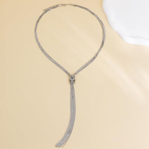 Rrdaily Gold Long Necklace for Women Trendy 14k Plated Gold Y-Shaped Fringe Pendant Necklace Charm Chunky Multiple Layered Snake Chain Necklace Wedding Prom Costume Accessories Jewelry in Kuwait
