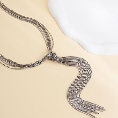 Rrdaily Gold Long Necklace for Women Trendy 14k Plated Gold Y-Shaped Fringe Pendant Necklace Charm Chunky Multiple Layered Snake Chain Necklace Wedding Prom Costume Accessories Jewelry in Kuwait