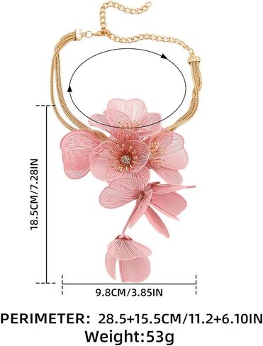 Vintage Floral Layered Necklace for Women Designer Flower Metal Tassel Fringe Y-shaped Large Filigree 3D Boho Hawaiian Big Petals Vacation Chic Oversized Statement Fashion Jewelry in Saudi Arabia