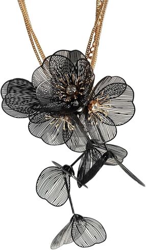 Vintage Floral Layered Necklace for Women Designer Flower Metal Tassel Fringe Y-shaped Large Filigree 3D Boho Hawaiian Big Petals Vacation Chic Oversized Statement Fashion Jewelry in Saudi Arabia