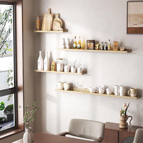 Floating Shelves For Wall, Picture Ledge Shelf 24 Inch Solid Wood Set of 2, Rustic Wall Shelves with Lip, Kids Bookshelf, Photo & Picture Live Edge Floating Shelves for Bedroom, Living Room, Kitchen in Kuwait