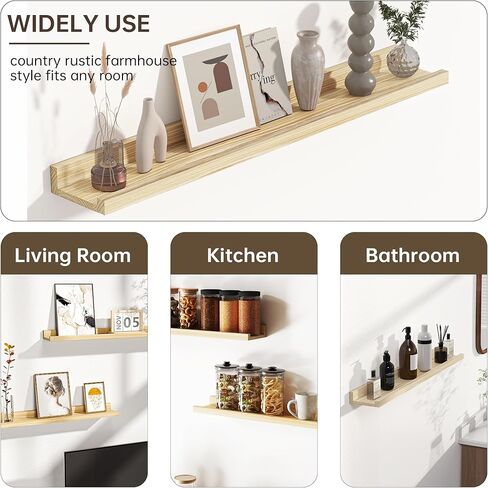 Floating Shelves For Wall, Picture Ledge Shelf 24 Inch Solid Wood Set of 2, Rustic Wall Shelves with Lip, Kids Bookshelf, Photo & Picture Live Edge Floating Shelves for Bedroom, Living Room, Kitchen in Kuwait