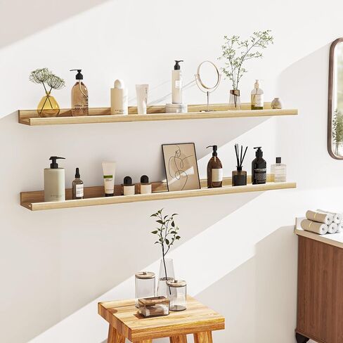 Floating Shelves For Wall, Picture Ledge Shelf 24 Inch Solid Wood Set of 2, Rustic Wall Shelves with Lip, Kids Bookshelf, Photo & Picture Live Edge Floating Shelves for Bedroom, Living Room, Kitchen in Kuwait