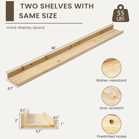 Floating Shelves For Wall, Picture Ledge Shelf 24 Inch Solid Wood Set of 2, Rustic Wall Shelves with Lip, Kids Bookshelf, Photo & Picture Live Edge Floating Shelves for Bedroom, Living Room, Kitchen in Kuwait