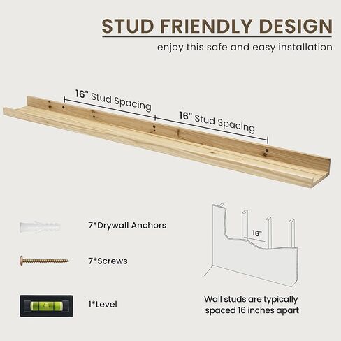 Floating Shelves For Wall, Picture Ledge Shelf 24 Inch Solid Wood Set of 2, Rustic Wall Shelves with Lip, Kids Bookshelf, Photo & Picture Live Edge Floating Shelves for Bedroom, Living Room, Kitchen in Kuwait