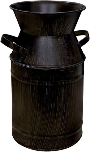 Metal Big Cow Galvanized Milk Can with Wooden Handle, Rustic White Farmhouse Vase Planter, Primitive Decorative Flower Holder for Home Wedding Table Centerpiece Decor Large - 11" in Saudi Arabia