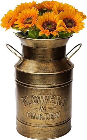 Metal Big Cow Galvanized Milk Can with Wooden Handle, Rustic White Farmhouse Vase Planter, Primitive Decorative Flower Holder for Home Wedding Table Centerpiece Decor Large - 11" in Saudi Arabia