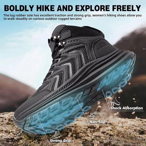 Women's Orthopedic Mid Trekking Hiking Boots: Comfortable Plantar Fasciitis Ankle Support Workout Walking Running Shoes, Orthotic Work Sport Waterproof Trail Sneakers for Feet and Heel Pain Relief in Saudi Arabia