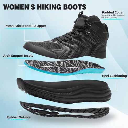 Women's Orthopedic Mid Trekking Hiking Boots: Comfortable Plantar Fasciitis Ankle Support Workout Walking Running Shoes, Orthotic Work Sport Waterproof Trail Sneakers for Feet and Heel Pain Relief in Saudi Arabia