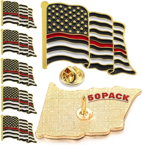 6/12/50/100 Pack-Thin Red Line American Flag Pins Bulk -1" Metal Patriotic Firefighting Lapel Pins Badge Souvenir For Hat Bag Travel Gifts Made in the USA in Saudi Arabia
