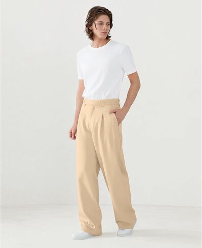 Susclude Mens Casual Dress Pants Pleated Old Money Wide Leg Baggy Pants Slacks Relaxed Fit Lightweight Work Trousers in Kuwait