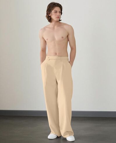 Susclude Mens Casual Dress Pants Pleated Old Money Wide Leg Baggy Pants Slacks Relaxed Fit Lightweight Work Trousers in Kuwait