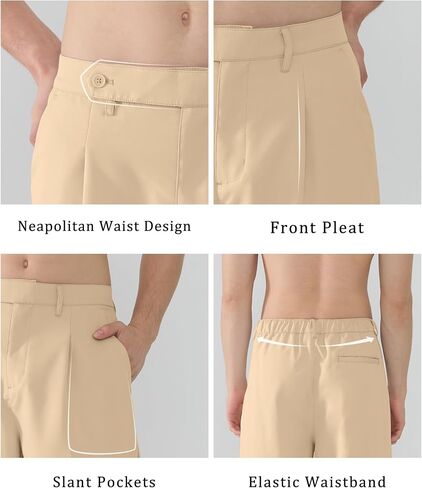 Susclude Mens Casual Dress Pants Pleated Old Money Wide Leg Baggy Pants Slacks Relaxed Fit Lightweight Work Trousers in Kuwait