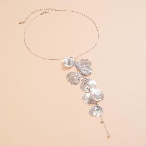 Dreuyet Metal Statement Flower Necklace for Women Elegant Ginkgo Leaf Tassel Necklace Bohemian Handmade Floral Y Shape Lariat Necklace Romantic Gifts in Saudi Arabia
