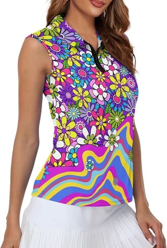 Polero Sleveless Women Golf Dorts zip Up v Tops Wick Tops مع قميص رياضي غير رسمي in Kuwait