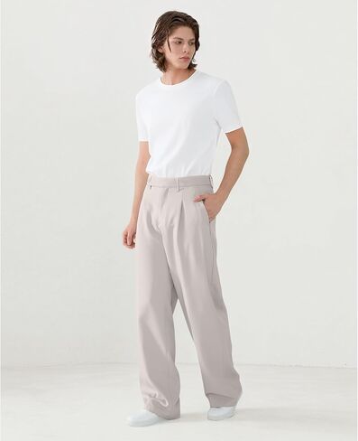 Susclude Mens Casual Dress Pants Pleated Old Money Wide Leg Baggy Pants Slacks Relaxed Fit Lightweight Work Trousers in Kuwait
