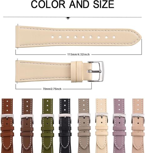 20mm 22mm Super Soft Leather Watch Bands for Women, Stainless Steel Polished Buckle,Simple Quick Release Lightweight Replacement Strap in Kuwait