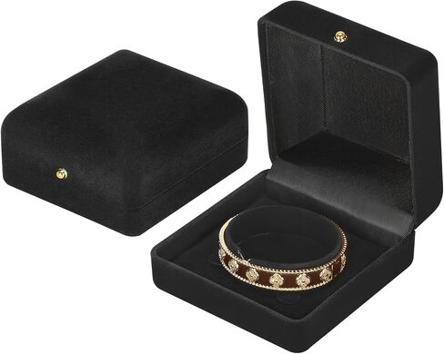 2 Pieces Velvet Bracelet Necklace Gift Box, Jewelry Bangle Holder Box, Bracelet Necklace Display Storage Case for Women Girl (Black) in Saudi Arabia