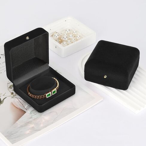 2 Pieces Velvet Bracelet Necklace Gift Box, Jewelry Bangle Holder Box, Bracelet Necklace Display Storage Case for Women Girl (Black) in Saudi Arabia