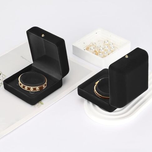 2 Pieces Velvet Bracelet Necklace Gift Box, Jewelry Bangle Holder Box, Bracelet Necklace Display Storage Case for Women Girl (Black) in Saudi Arabia