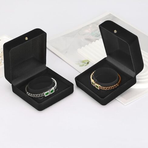 2 Pieces Velvet Bracelet Necklace Gift Box, Jewelry Bangle Holder Box, Bracelet Necklace Display Storage Case for Women Girl (Black) in Saudi Arabia