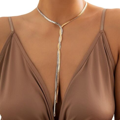 Y Shaped Long Tassel Necklace for Women Dainty Snake Bone Chain Pendant Choker Necklace Geometric Woven Lariat Necklace Accessories Body Chain Jewelry in Saudi Arabia