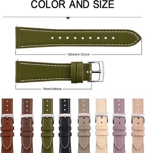 20mm 22mm Super Soft Leather Watch Bands for Women, Stainless Steel Polished Buckle,Simple Quick Release Lightweight Replacement Strap in Kuwait